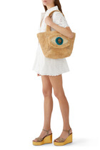 Raffia Evil Eye Basket Tote Bag